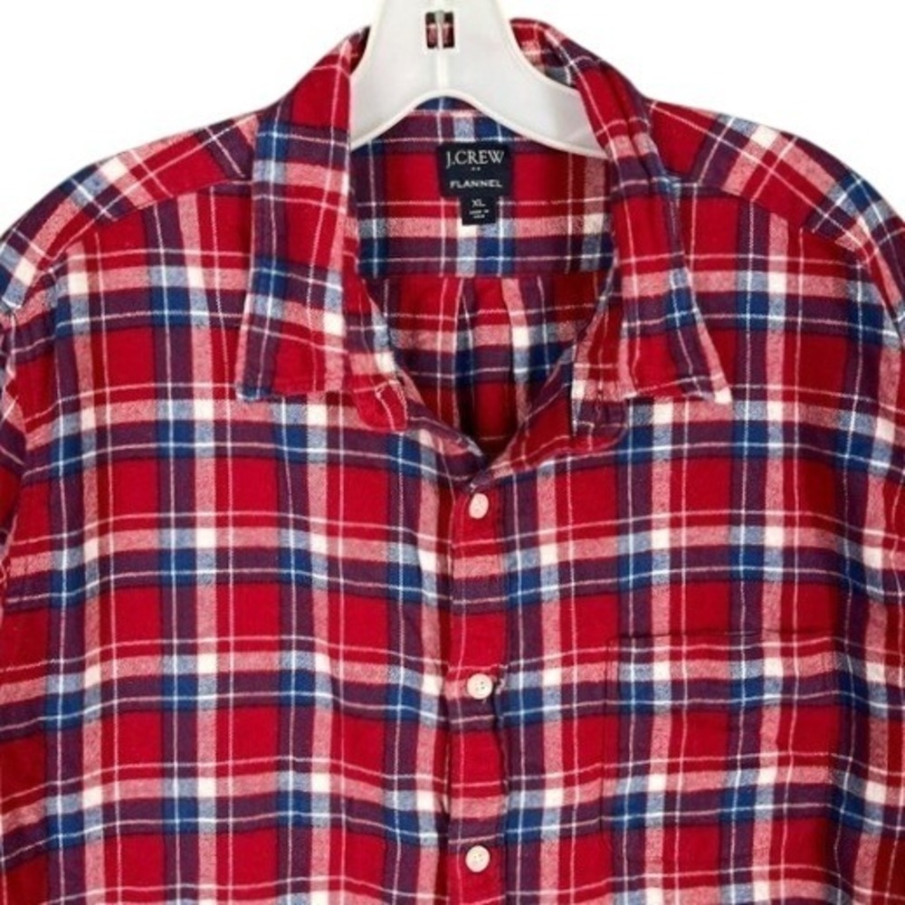 J.Crew Classic Fit Flannel Button Down Shirt Mens XL Plaid Red Blue Casual